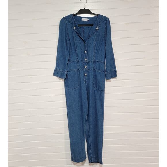 & Other Stories Linen Cotton Blend Denim Chambray Straight Leg Jumpsuit Size 8 - Picture 1 of 12